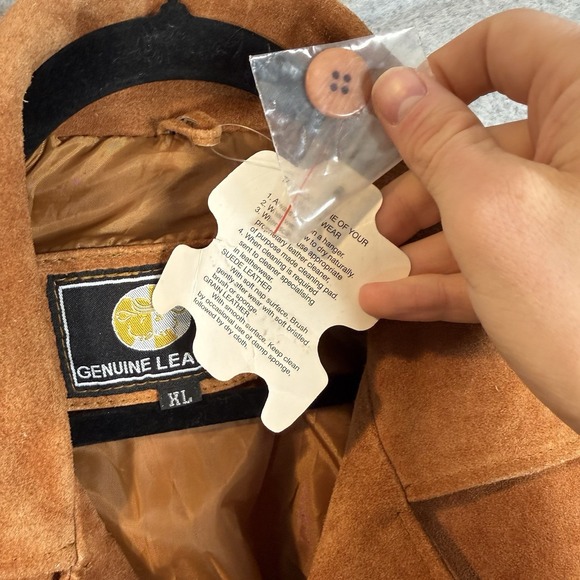 Leather Jacket Womens XL Fringe Brown Button Front Longline 70s Western - Picture 10 of 10